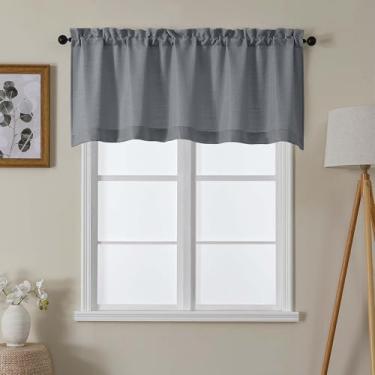 Imagem de Lecloud Saia cinza escuro para cortinas de janela de 55 cm de comprimento, cortinas de filtragem de luz modernas de privacidade, cortina rústica curta para casa com bolso para varões para armário de