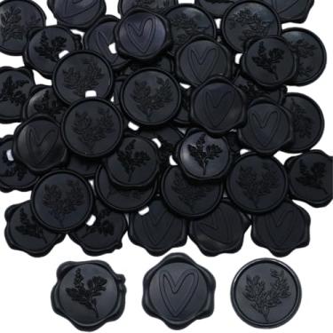 Imagem de Adesivos de lacre de cera preto, adesivo de vedação de envelope de casamento de eucalipto em 3 estilos, 50 peças autoadesivo de coração Prosecco adesivos de cera (preto3)