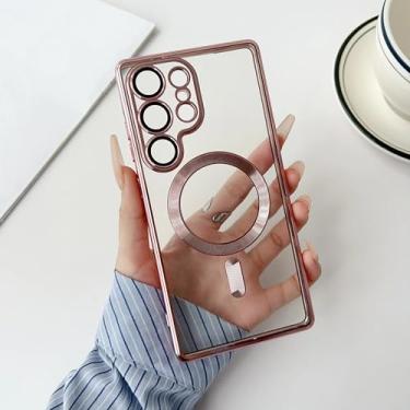 Imagem de HJZSZX Capa magnética luxuosa transparente para Samsung A06 (para Samsung A06/rosa)