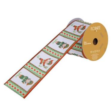 Imagem de Fita Decorativa Aramada Natalina Duende Vermelho Verde 9m Guirlanda Pr
