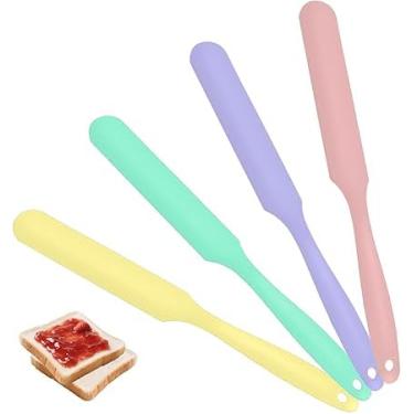 Imagem de Espátula longa de silicone com 4 peças, espátulas de creme de grau alimentício, espalhador de geleia resistente ao calor para raspar cozinha assar, misturar manteiga de bolo