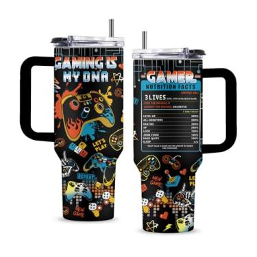 Imagem de Uibunoo Presentes de jogadores para homens, copo de jogo de 1,134 g com alça e canudo, presentes de jogos para gamers filho namorado marido homens, Natal, aniversário, presente de Ação de Graças, copo