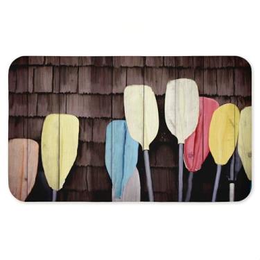 Imagem de Tapete de piso antifadiga colorido Lake Paddles, ergonômico acolchoado para cozinha e tapete de pé com suporte antiderrapante, tapete confortável ecológico, design por Kim Allen, 76 cm x 45 cm