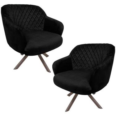 Imagem de Kit 2 Poltronas Kitana Pés Champagne Giratório Veludo Preto
