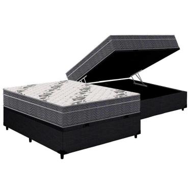 Imagem de Cama Box Baú Casal: Colchão Anatômico Ortobom D33 / Ep Airtech 100 + Base Crc Courano Black(138X188)