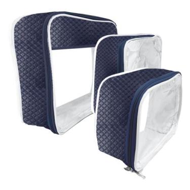 Imagem de Kit 3 Necessaire Transparente Unissex Grande Viagem Frasqueira Organiz