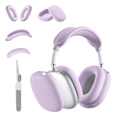 Imagem de TSKVT Capa de silicone para AirPods Max, capa de fone de ouvido transparente e macia para AirPod Max, acessórios protetor antiarranhões para Apple AirPods Max (roxo lavanda, 4 em 1)