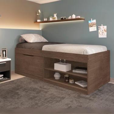 Imagem de Cama Solteiro com Sapateira Basculante Box Dois Nichos Vanessa Chocolate