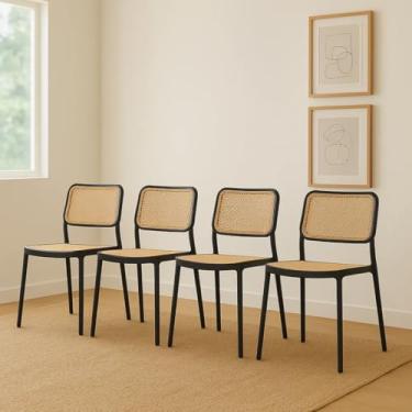 Imagem de Kit 4 Cadeiras Barcelona Positano em Polipropileno Bege/Preta – Design Moderno, Leve e Empilhável para Cozinha, Varanda e Sala de Jantar