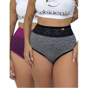 Imagem de Kit 2 Calcinha Suplex Cós Alto Renda Lingerie Elegante Conforto Charmo