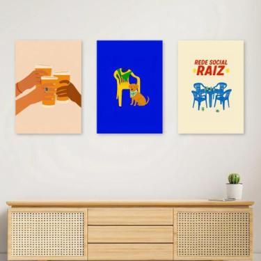 Imagem de Kit 3 Quadros Decorativos Brasil Boteco e Cerveja A4  Placa MDF Poster
