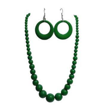 Imagem de KZL Conjunto de brincos de colar de contas de acrílico neon colorido dos anos 80 retrô com contas redondas e contas grandes de resina conjunto de joias para mulheres, Acrílico, Ágata