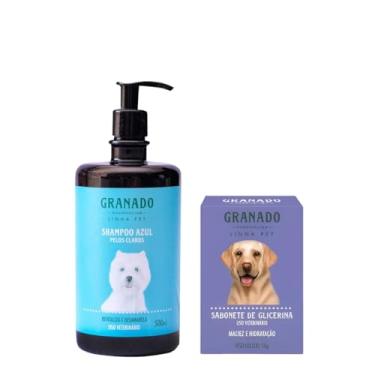 Imagem de Kit Pet Shampoo 500ml + Sabonete Glicerina 90g Higiene Completa Pelos Macios Cães Gatos (Shampoo Azul (Pelos Claros) + Sabonete Glicerina)