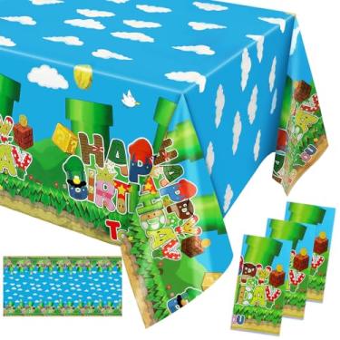 Imagem de Genqiang Toalha de mesa Super Brother Games, 3 peças, super videogames, toalha de mesa retangular descartável de plástico para tema de jogo, aniversário, Halloween, decoração de festa de Natal e