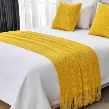 Imagem de Cama Runner Cachecol Colchas Camas Corredores Cama King Size Tricô Cobertor Sofá Cobertor com Borla Cor Sólida Lenço Proteção Casa Hotel Decorativo Cama Amarelo|||65x260 cm (Cama de 2 m)