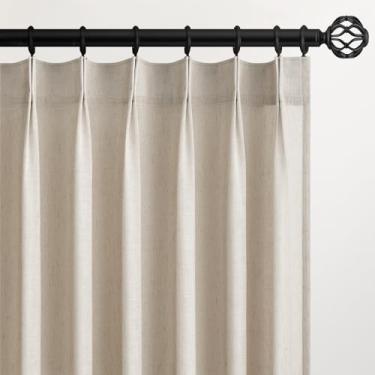 Imagem de Cortinas plissadas de 192 cm com 2 painéis para sala de estar, cortinas de linho marrom claro 198 cm de comprimento, cortinas plissadas para sistema de trilha, cortinas semitransparentes para sala de