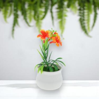 Imagem de Generic 1 peça de plantas artificiais trompete flor artificial vaso planta plástico pôr do sol vermelho 7 x 7 x 11 cm