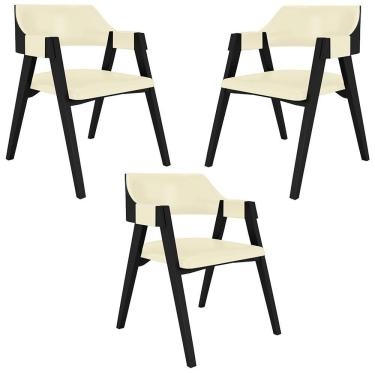 Imagem de Kit 3 Cadeiras Sala De Jantar E Jogos Carteados Madeira Maciça Poker Pu Offwhite-preto G42 - Gran Belo