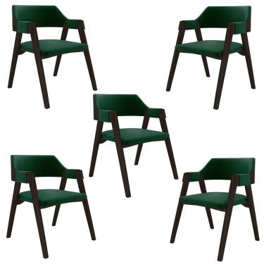Imagem de Kit 5 Cadeiras Sala De Jantar E Jogos Carteados Madeira Maciça Poker Veludo Verde-capuccino G42 - Gran Belo
