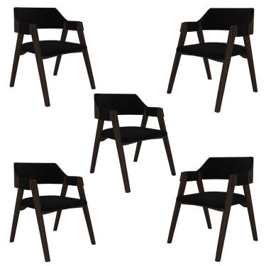 Imagem de Kit 5 Cadeiras Sala De Jantar E Jogos Carteados Madeira Maciça Poker Veludo Preto-capuccino G42 - Gran Belo