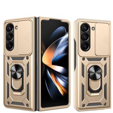 Imagem de RKINC Capa para Samsung Galaxy Z Fold 6 com capa deslizante para câmera e anel giratório com suporte de grau militar à prova de choque com suporte magnético para carro, dourado