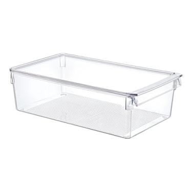 Imagem de Organizador de Geladeira Transparente Multiuso com Tampa, Plástico, Alto, Tamanho G, 36x20x10cm, para Armazenamento de Alimentos
