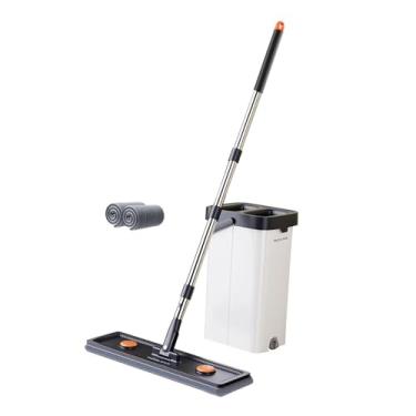 Imagem de FytStycale Conjunto de Esfregão úmido Multiuso E Balde com Almofadas de Reposição de Cabo Longo, Esfregão Plano para Limpeza de Pisos de Madeira, 40cm 2 almofadas