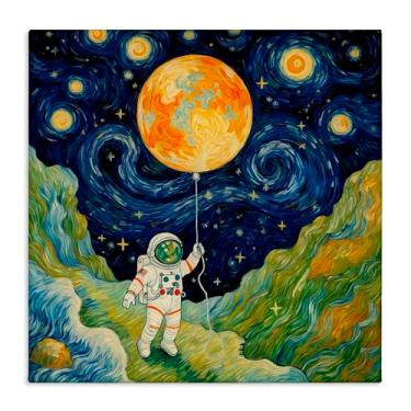 Imagem de Stupell Industries Arte de parede em tela impressionista astronauta no espaço, design por Angie Hawke, 43 x 43 cm