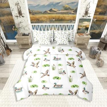 Imagem de Erosebridal Jogo de cama King Size Patos selvagens, 7 peças, temática de caça de cabana em uma bolsa, conjunto de cama rústica de fazenda inclui edredom, conjunto de lençol, fronhas e fronhas