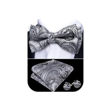 Imagem de Conjunto de gravata borboleta Barry.Wang Grey Paisley Silk 12x6cm