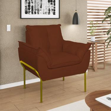 Imagem de Poltrona Decorativa Luxo Recepção Clínica Estética Dourado Terracota