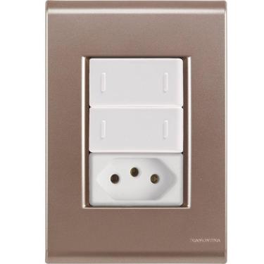 Imagem de Cj Dois Interruptor Duplo E Tomada 20a Liz Ouro Velho Tramontina Completo Pronto Tramontina