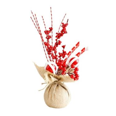 Imagem de UGPLM Mini árvore de Natal com base de para decoração de mesa, árvore de Natal artificial decorativa para bar, sala de estar e lareira, Fruta Vermelha E Branca