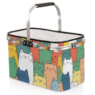 Imagem de Cesta de piquenique, cesta de compras MARYHFENVA com alça 40 L, cesta dobrável portátil dobrável para marketing, reutilizável