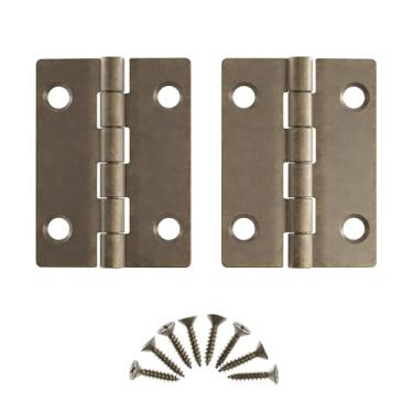 Imagem de Dobradiças de extremidade de latão antigo - 5 cm x 3 cm - Pacote com 4 - Dobradiças de porta de armário de montagem embutida - Ferragens de móveis antigos - BH7-SAB (2)