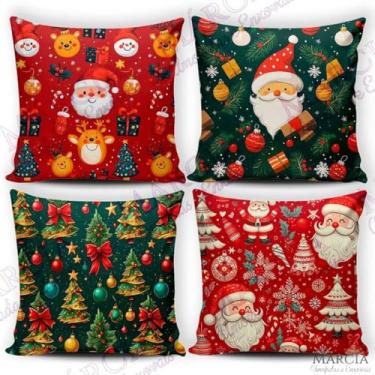 Imagem de Kit 4 Capas de Almofadas Natalinas Decorativas 45x45cm Feliz Natal Sala Quarto e Decoração(PAPAI NOEL-26)