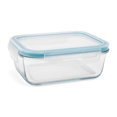 Imagem de Kit Conjunto Pote de Vidro Herméticos 1040 ml c/Tampa Azul (4 Travas) – Retangulares, Forno até 300 °C, Micro-ondas (sem tampa), Freezer e Lava-louças (3)