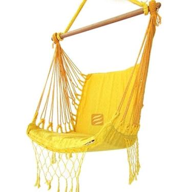 Imagem de Rede Cadeira De teto Balanco Suspensa descanso com espuma e bolsa transporte(Amarela)