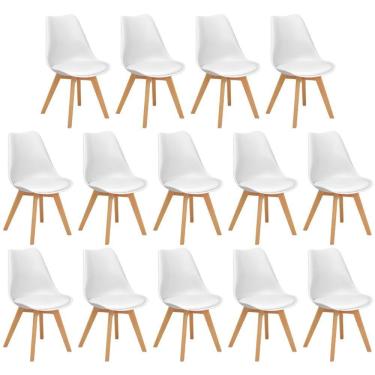Imagem de Conjunto 14 Cadeiras De Jantar Eames Wood Leda Design Estofada - Branco