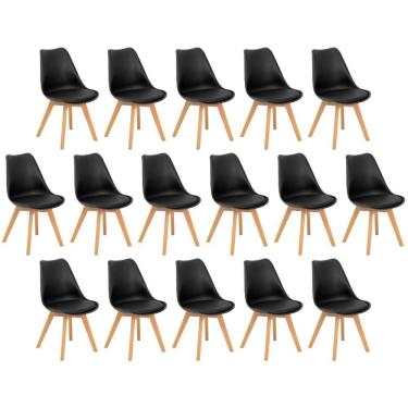 Imagem de Conjunto 16 Cadeiras De Jantar Eames Wood Leda Design Estofada - Preto