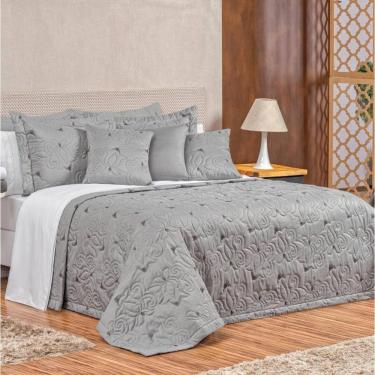 Imagem de Cobre Leito Vilena Queen Micropercal 180 Fios Bordado 3 Peças - Cinza