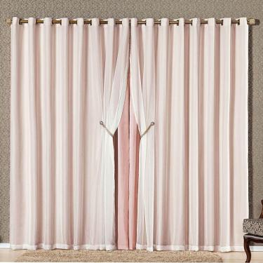 Imagem de Cortina Bélgica 4,00M X 2,70M Tecido Microfibra Com Voal Pingentes Luxo - Rosê
