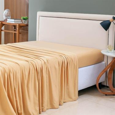 Imagem de Lençol De Cima Avulso Minimal Liso Queen 01 Peça Malha 100% Algodão - Mostarda