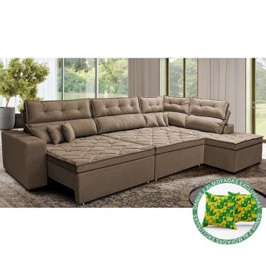 Imagem de Sofá De Canto Retrátil E Reclinável Direito 3,00x2,36m Molas Cama Inbox Espanha Velusoft Castor