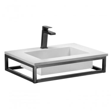 Imagem de Bancada Suspensa Banheiro Ferro Iron Black 60x45cm Branco Fosco