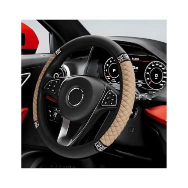 Imagem de ZNDAW Capa de volante de carro brilhante, protetor de volante de couro macio com strass, antiderrapante, universal, para mulheres e meninas (bege)