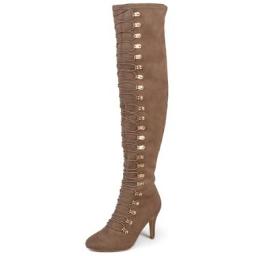 Imagem de Brinley Co. Botas femininas de cano longo e regular com bico de am ndoa vintage, Taupe, 8.5 Wide