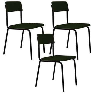 Imagem de Kit 03 Cadeiras Estofada Para Sala De Jantar Sense Preto C01 Linho Verde Musgo - Lyam Decor