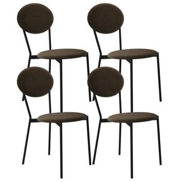 Imagem de Kit 04 Cadeiras Estofada Para Sala De Jantar Azuri Preto C01 Veludo Marrom Sand - Lyam Decor