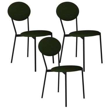 Imagem de Kit 03 Cadeiras Estofada Para Sala De Jantar Azuri Preto C01 Linho Verde Musgo - Lyam Decor